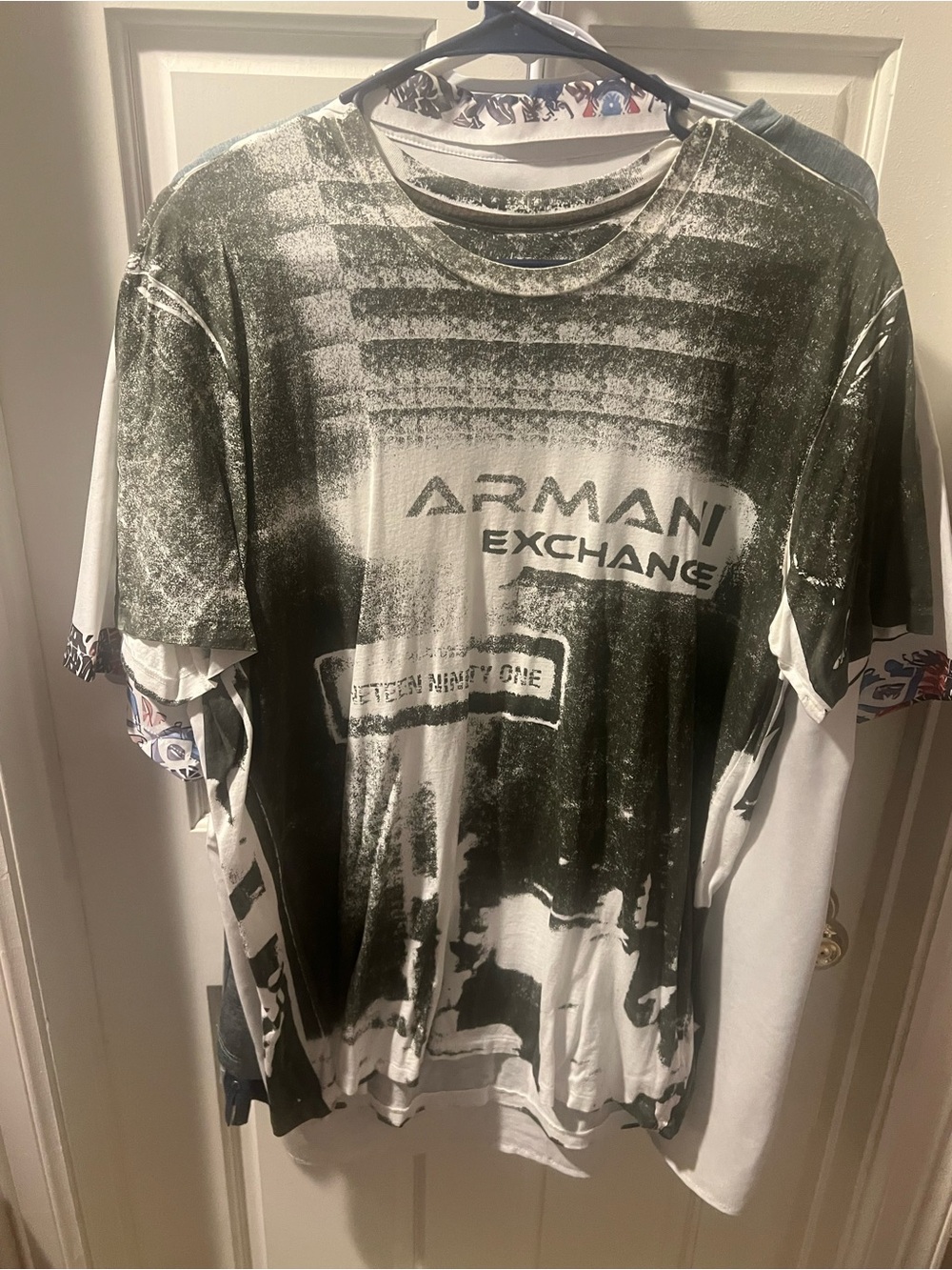 Armani Exchange Black and White Distressed Graphic Tee